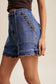 Scallop Button Denim Shorts