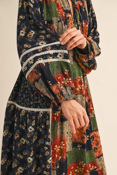 Mixed Floral Patchwork Midi