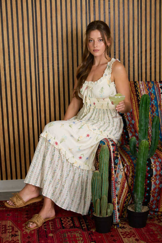 Floral Ruffled Tiered Midi