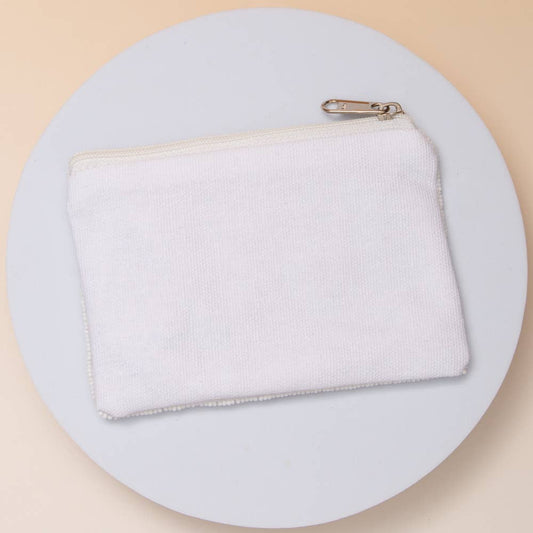 Teacher Pencil Seed Beaded Coin Bag with Pearl Accents