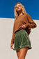 High-Waist Ruffle Velour Shorts with Pockets