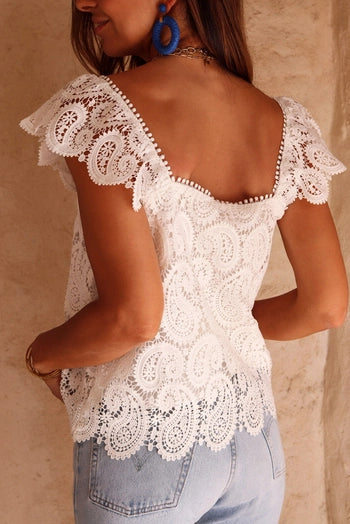 White Lace Crochet Ruffle Crop