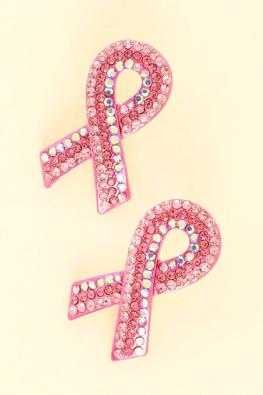 Breast Cancer Awareness Pink Ribbon Earrings