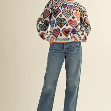 Heart Pattern Pullover Sweater