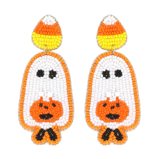 Trick or Treat Ghost Beaded Dangle Earrings