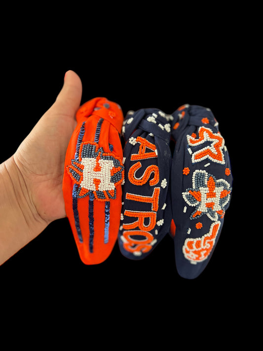 Astros Beaded Blue Multi Logo Headband