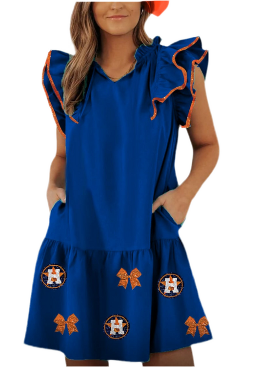 Blue Game Day Ruffle Sleeve Mini