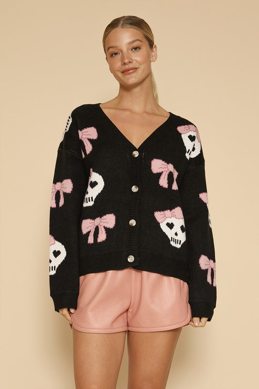 Halloween Knit Pink Bow Cardigan