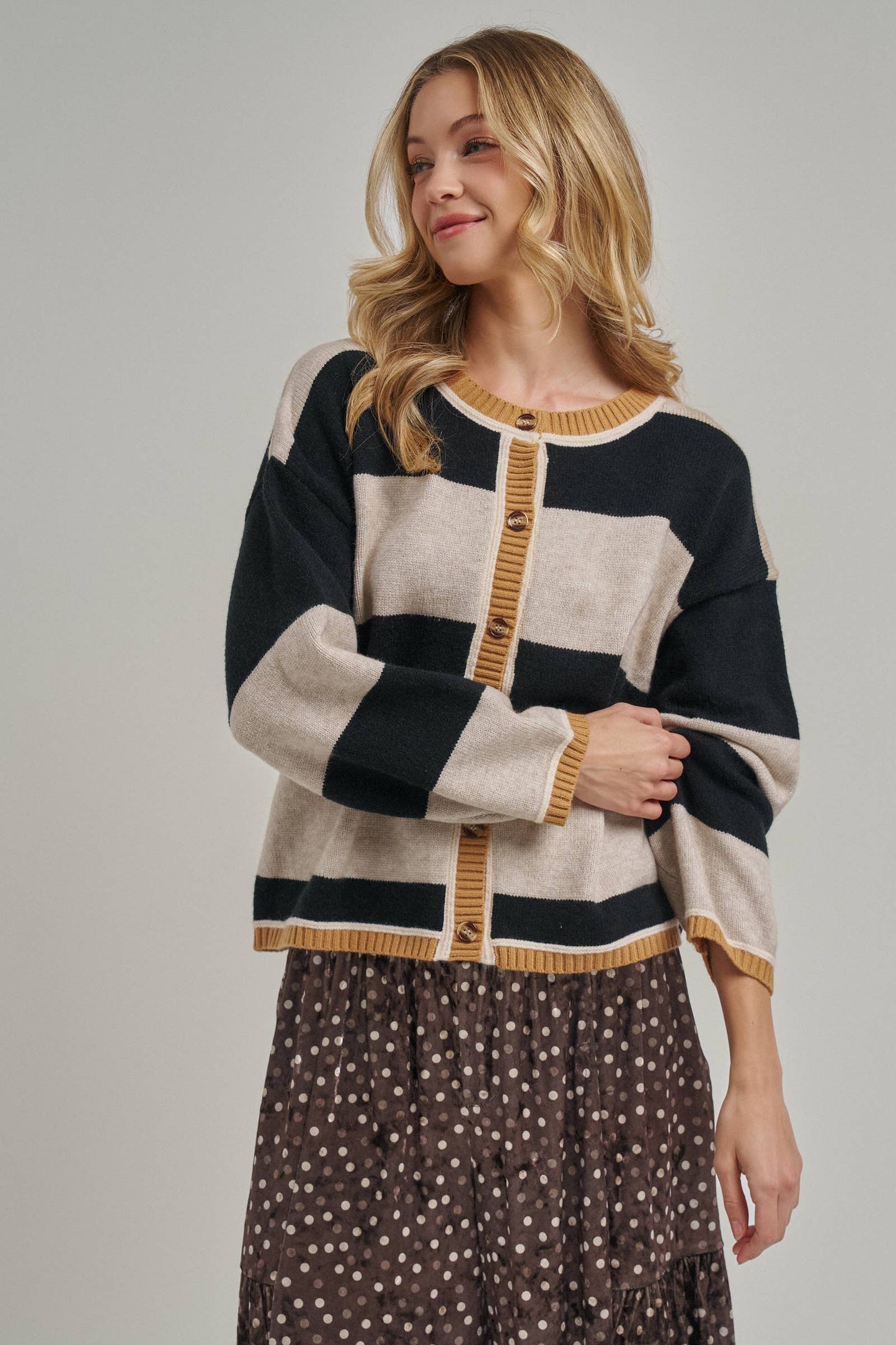 Everyday Cozy Fall Cardigan - Wide Stripe