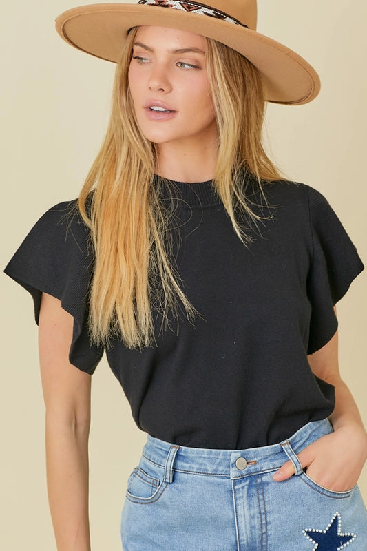 Ruffle Sleeve Basic Light Knit Top