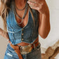 Hottie Denim Sleeveless V Neck Crop