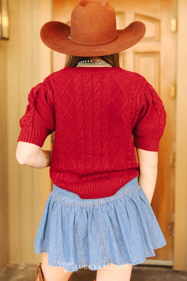 Curvy Cable Knit Puff Sleeve Sweater Top - L&B