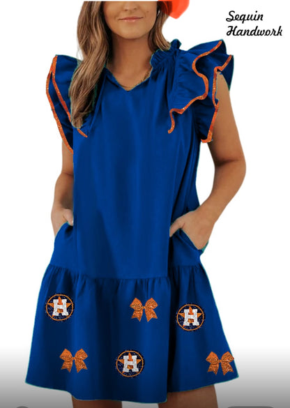 Blue Game Day Ruffle Sleeve Mini