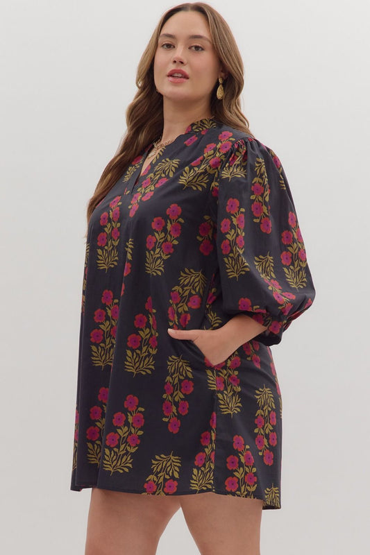 Floral V Neck Mini - Curvy