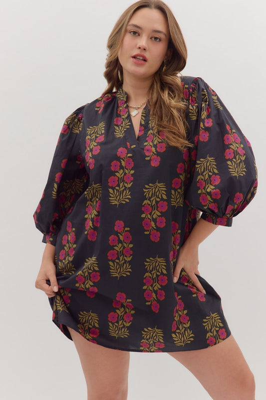 Floral V Neck Mini - Curvy