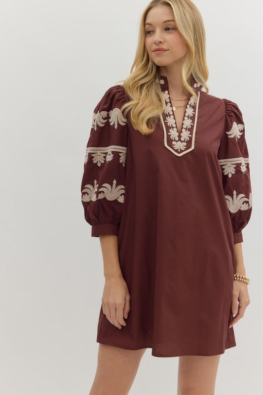 Solid Burgundy Puff Sleeve Mini