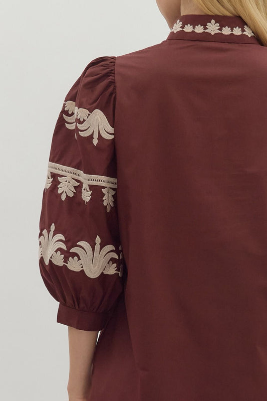 Solid Burgundy Puff Sleeve Mini