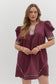 Solid Pleated Puff Sleeve Mini - Curvy