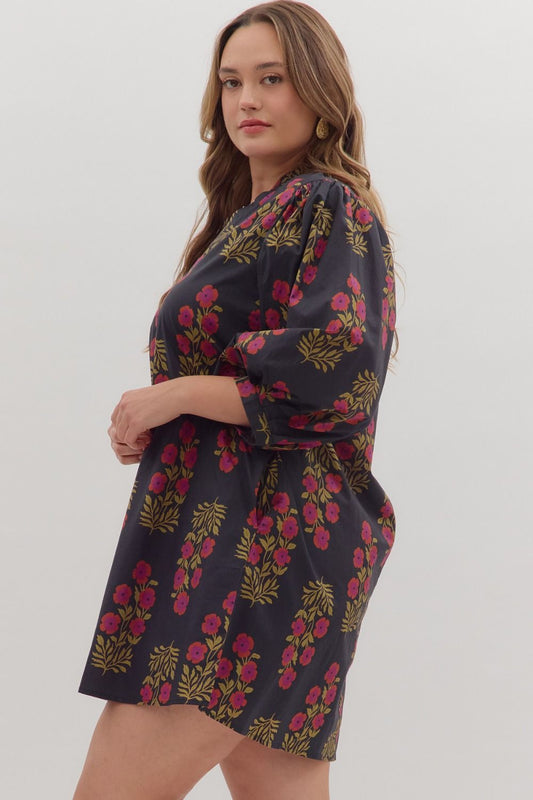 Floral V Neck Mini - Curvy