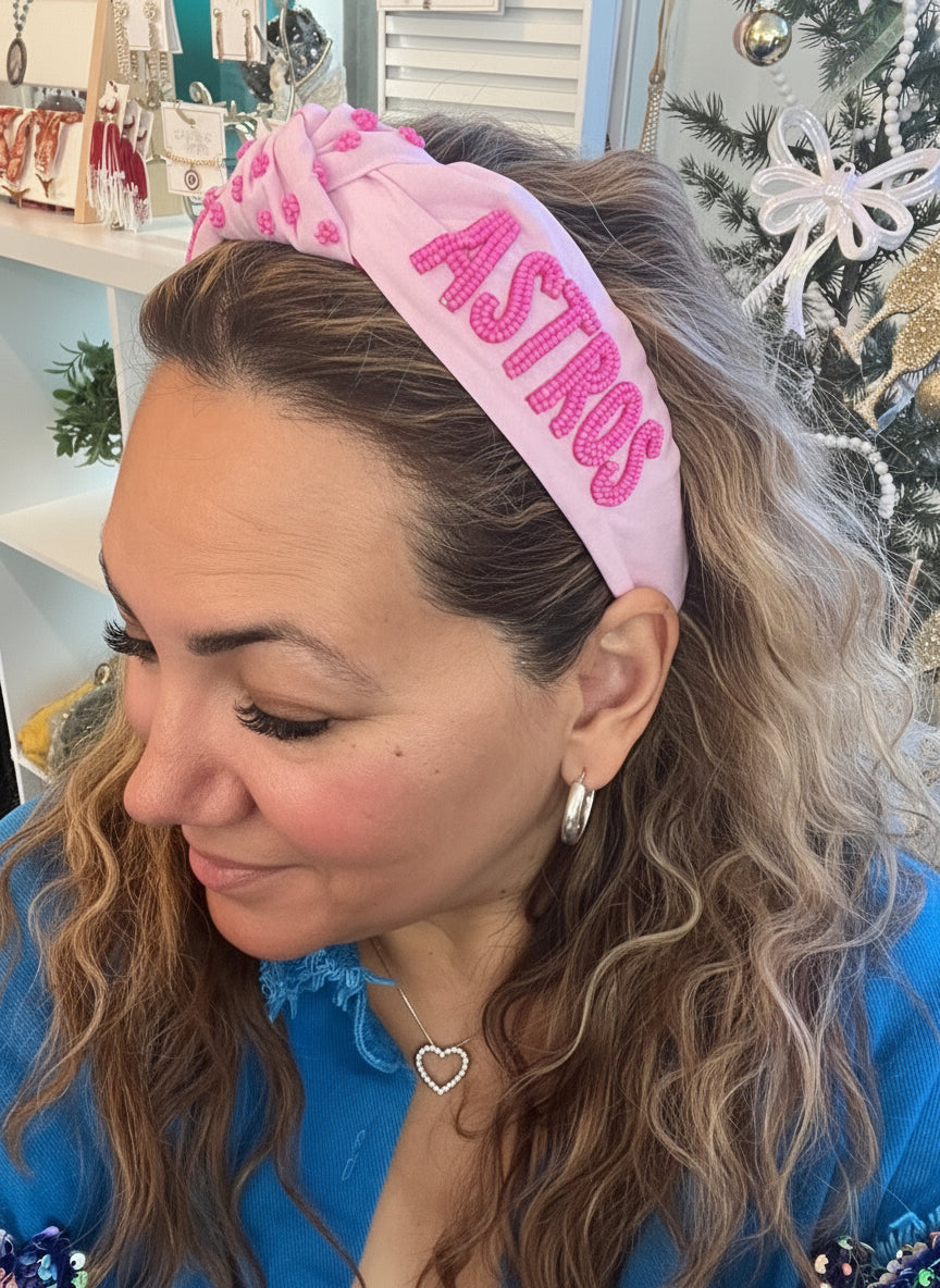 Astros Beaded Pink Headband