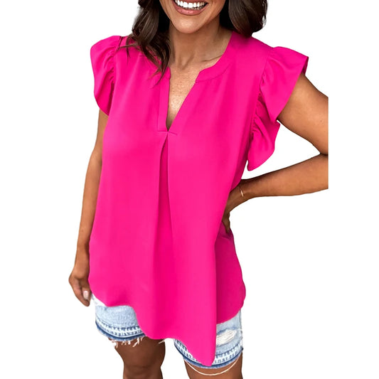 Pretty in Pink Ruffle Short Sleeve Blouse