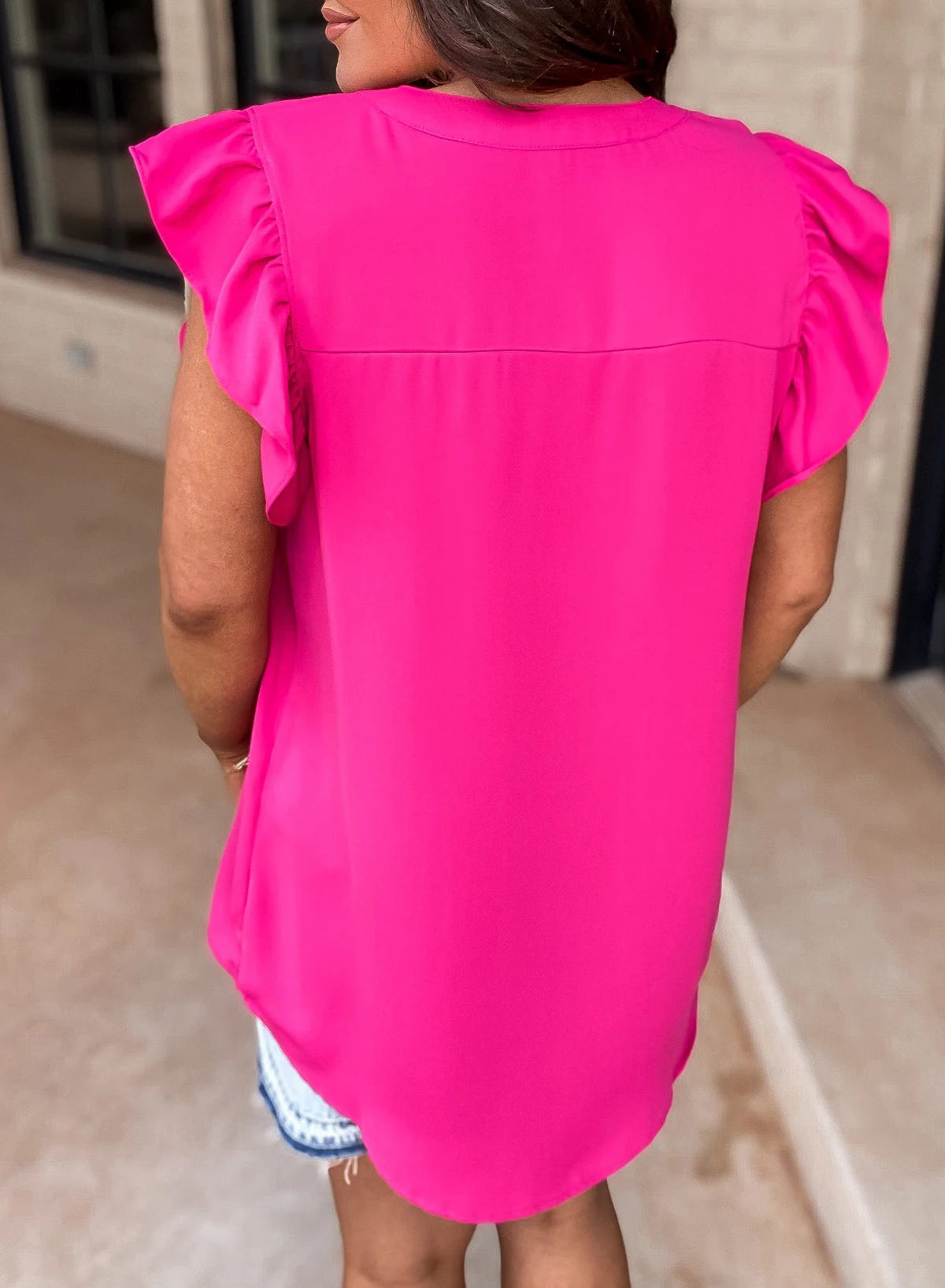 Pretty in Pink Ruffle Short Sleeve Blouse