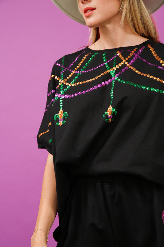 Mardi Gras Oversize Sequin Top