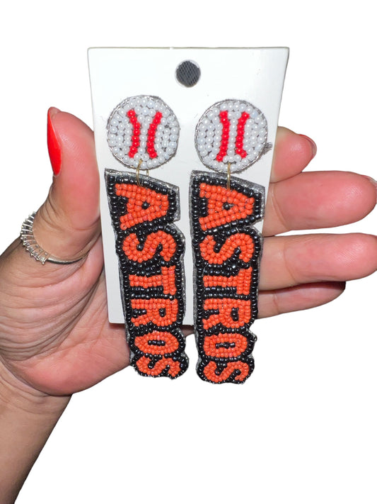 Astros Orange Baseball Beaded Dangle Earring