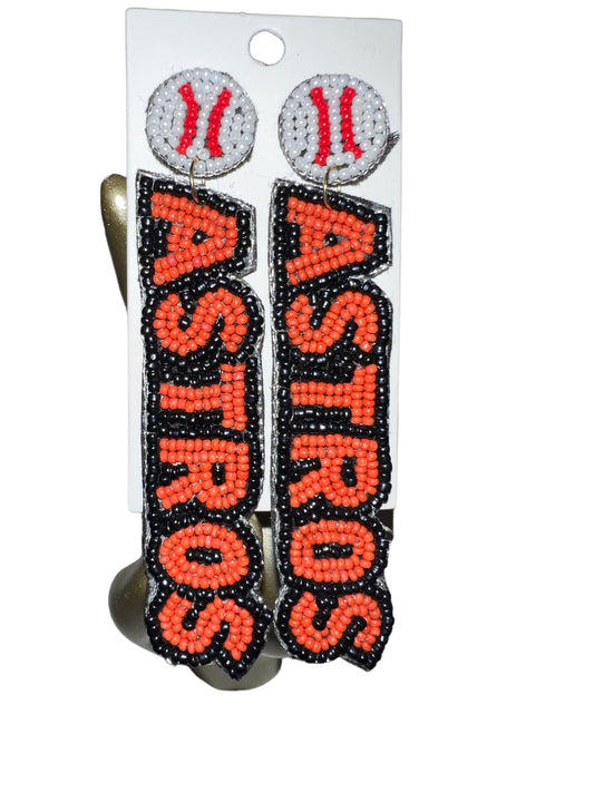 Astros Orange Baseball Beaded Dangle Earring