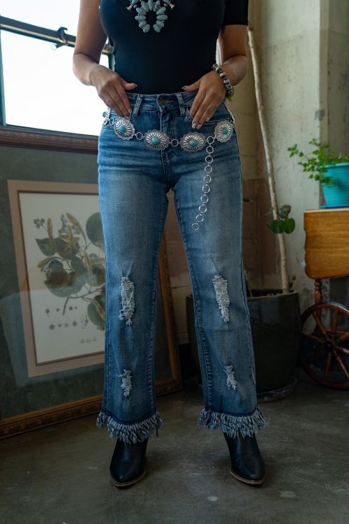 PLUS SIZE Stone Wash Boyfriend Jeans W/ Frayed Hem