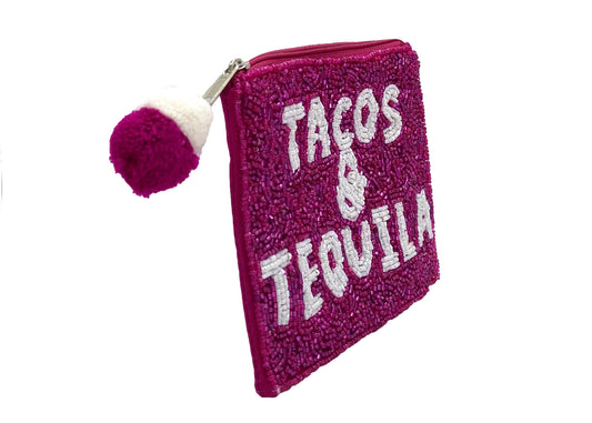 Tacos and Tequila Fuschia Coin Pouch