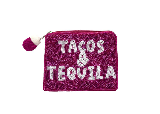 Tacos and Tequila Fuschia Coin Pouch