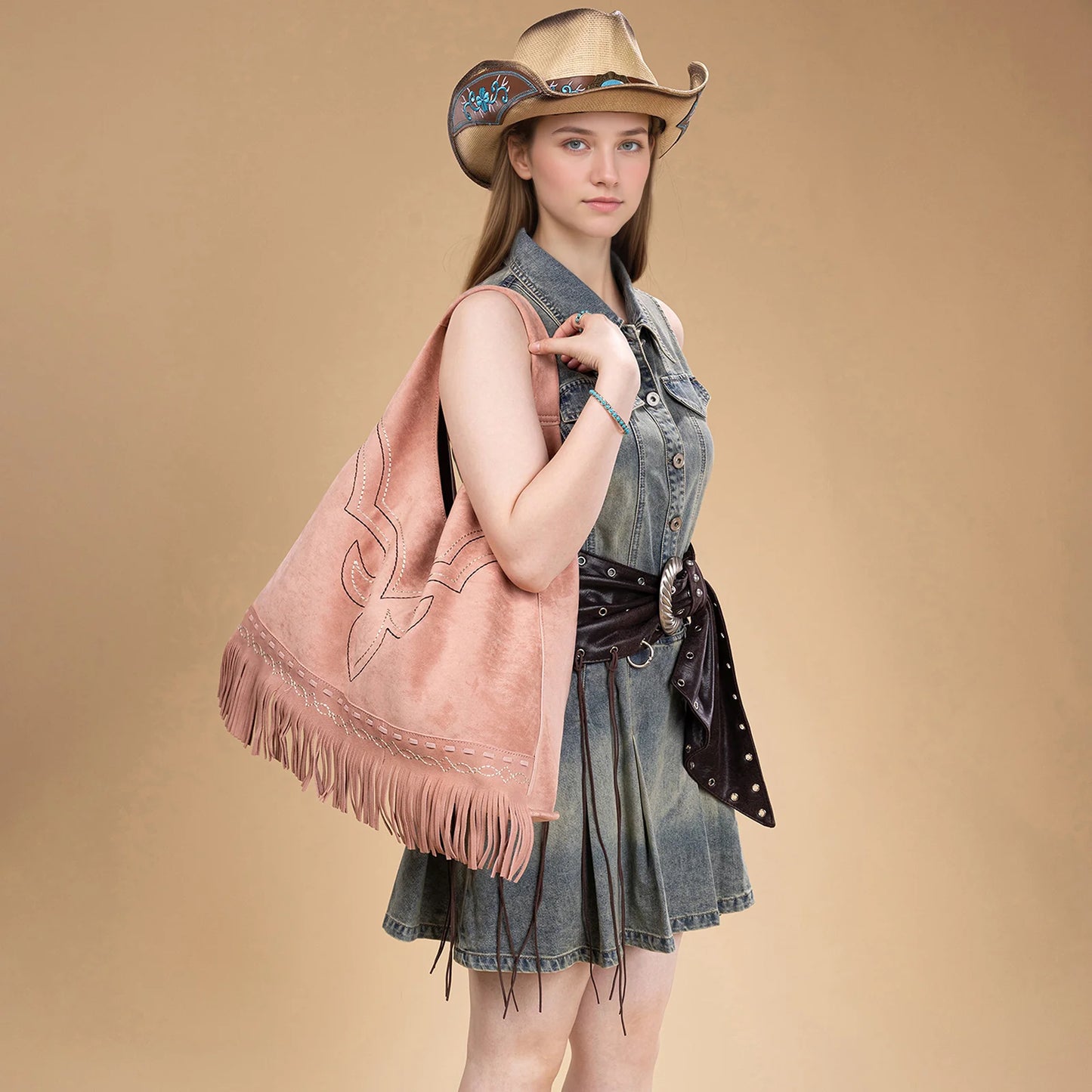 Montana West Boot Stitch Fringe Hobo Bag