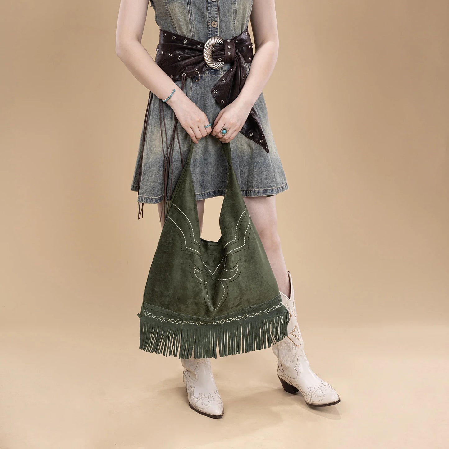 Montana West Boot Stitch Fringe Hobo Bag