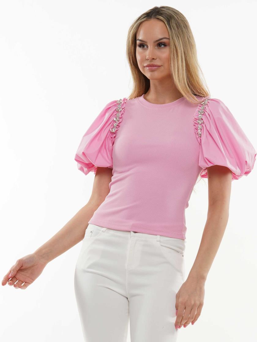 Puff Sleeve Rhinestone Top