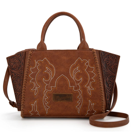 Wrangler Embroidered Trapezoid Concealed Carry Tote/Crossbody - Brown
