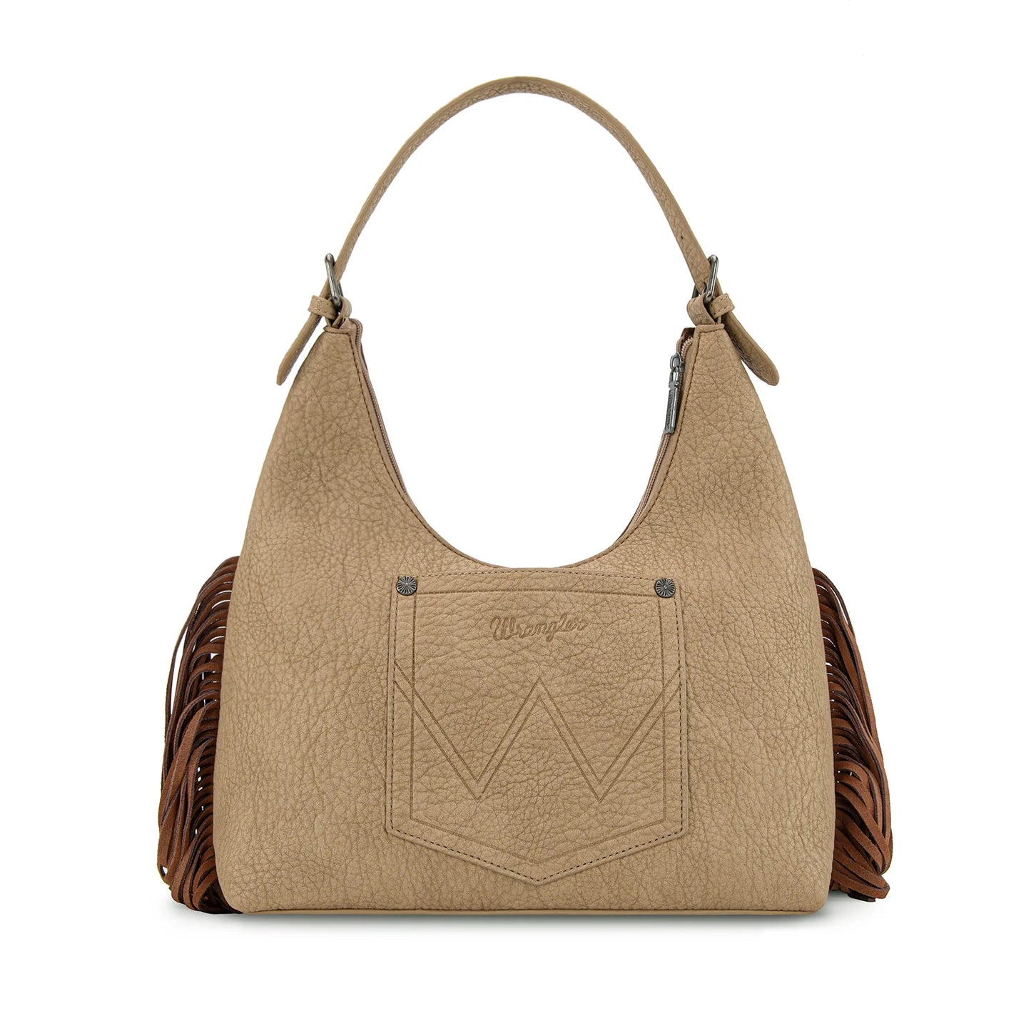 Wrangler Fringe Floral Tooled Hobo Bag - Brown -Tan