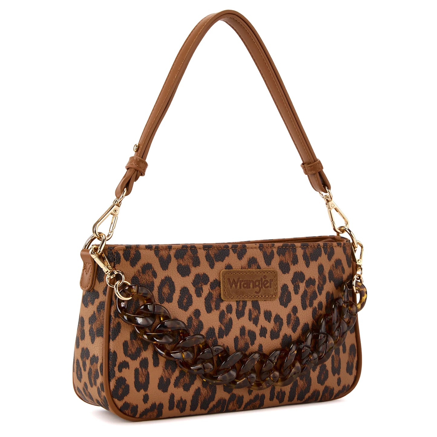 Wrangler Western Leopard Print Shoulder Bag with Chain Detail - Brown