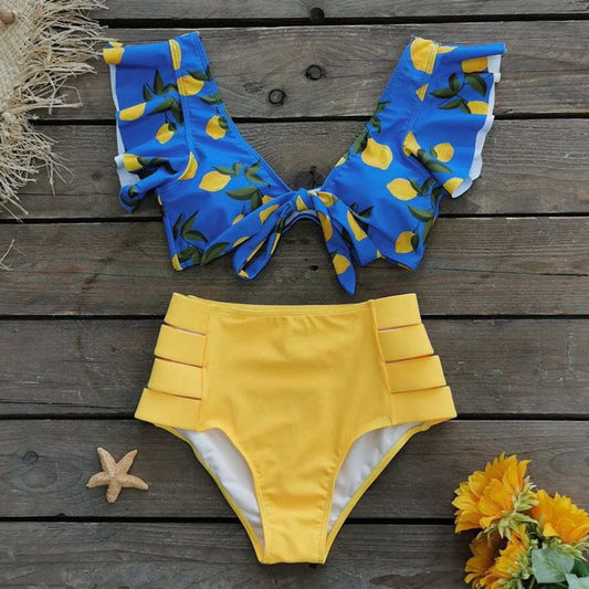 Lemon Ruffle Hem Womens Bikini Set