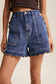 Scallop Button Denim Shorts