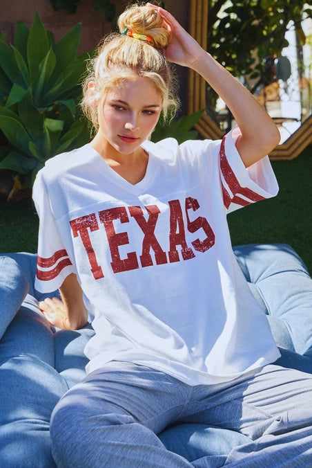 'Texas' Print V-Neck Football Tee