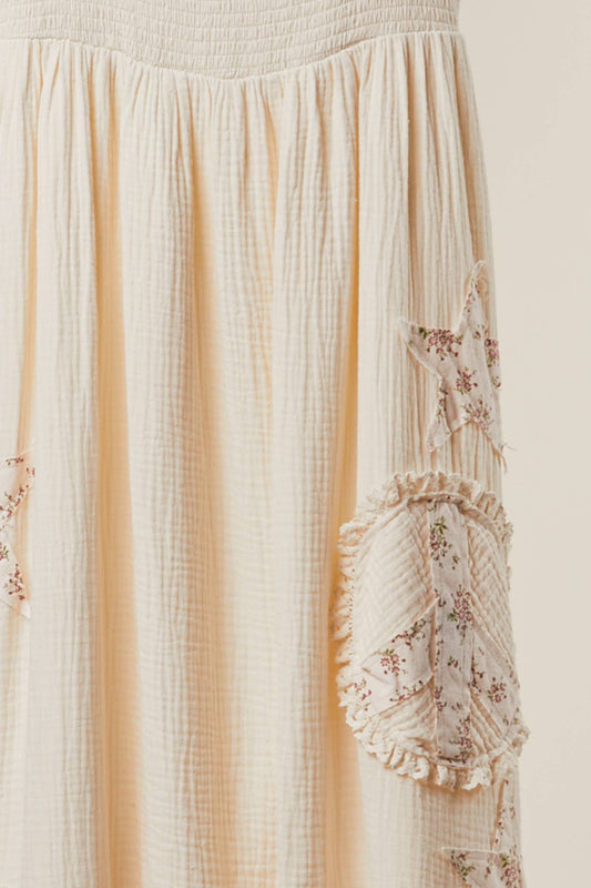 Peace & Love Patchwork Ruffled Maxi