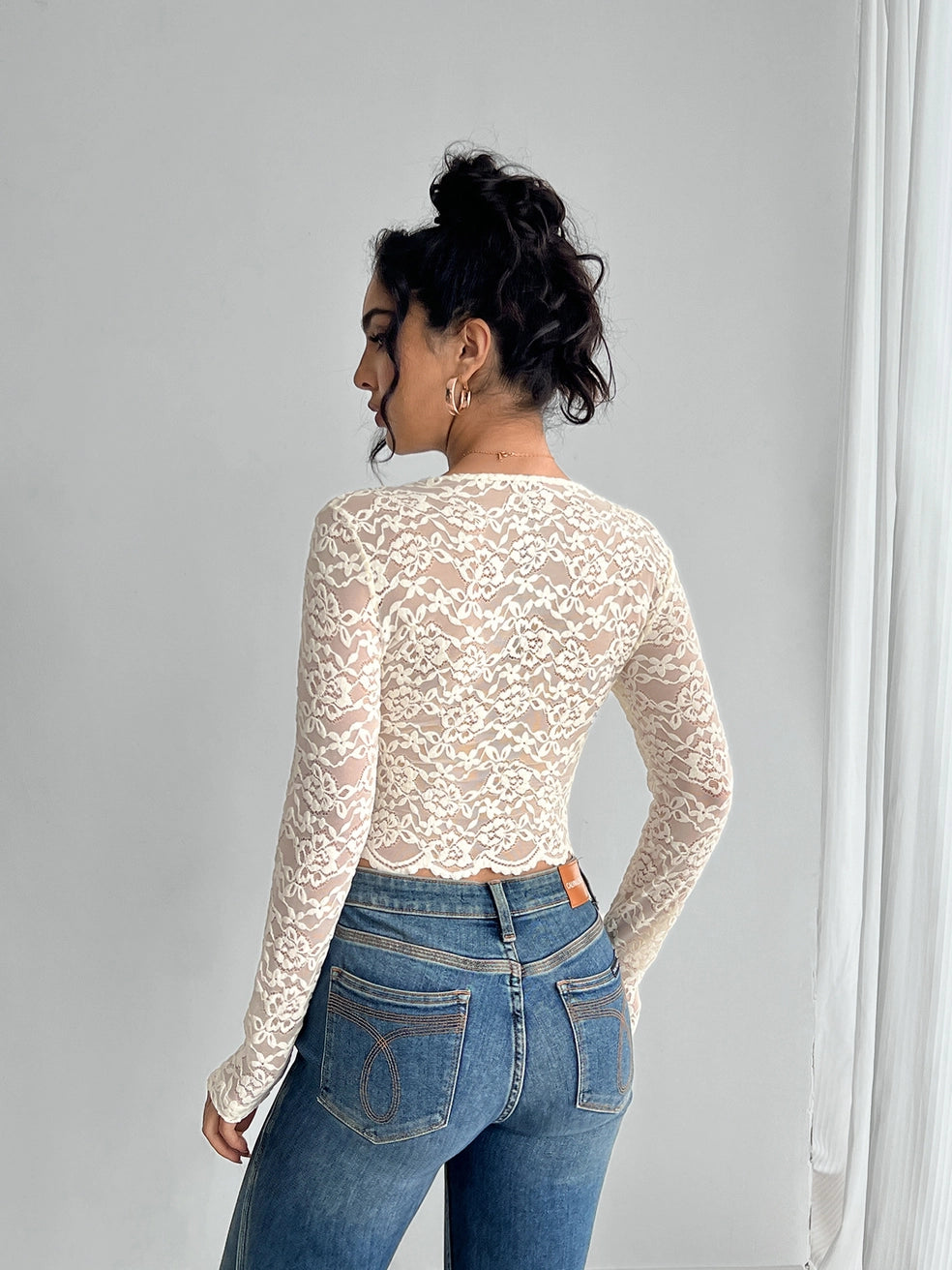 Lace V Neck Long Sleeve