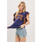 Ruffle Sleeve Varsity Gameday Knit Top - NAVY