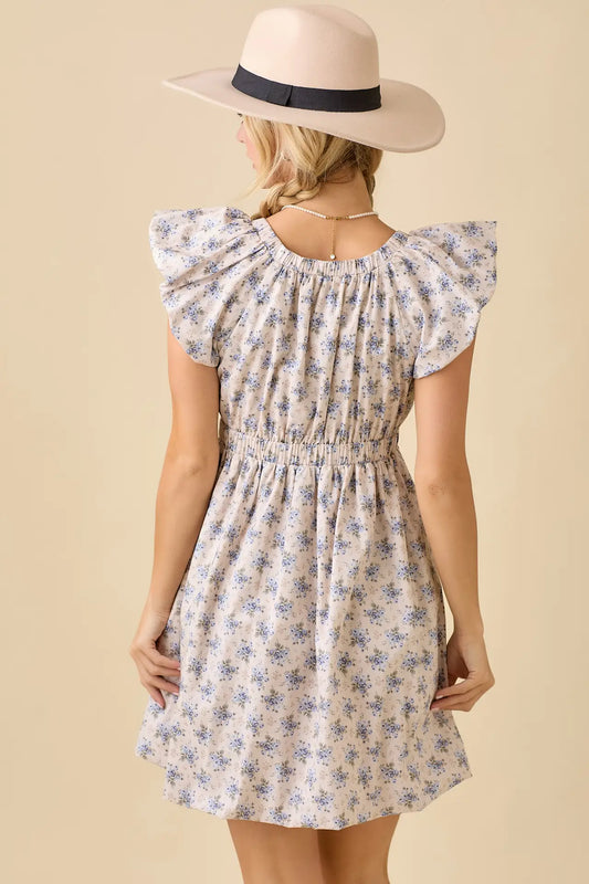 Deep V-Neck Floral Mini Dress