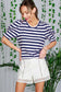 Scoop Neck Short Puff Sleeve Striped Knit Top