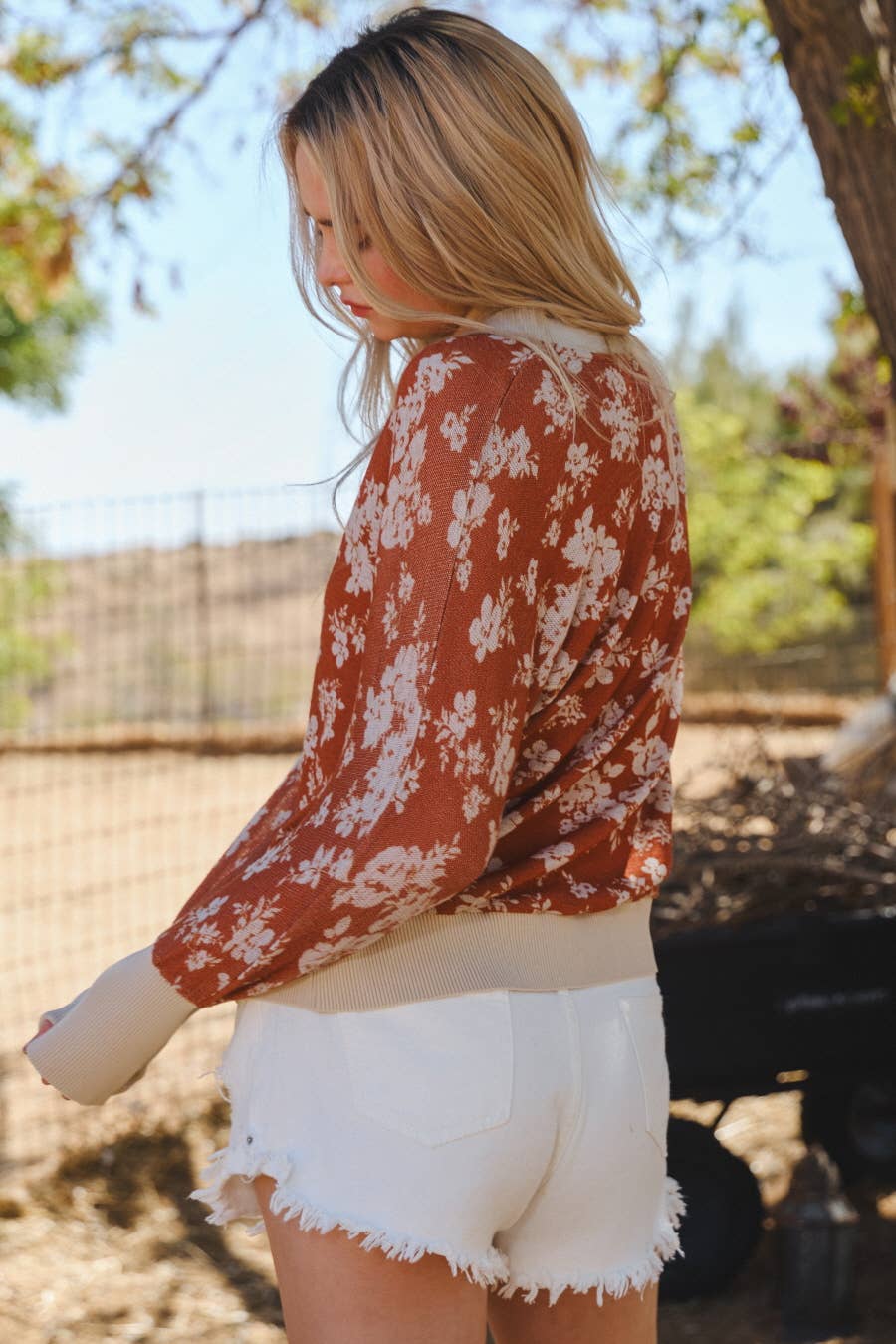 Curvy Floral Knit Top - Terra Cotta