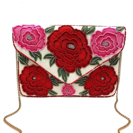 Envelope Clutch with Embroidered and Beaded Roses