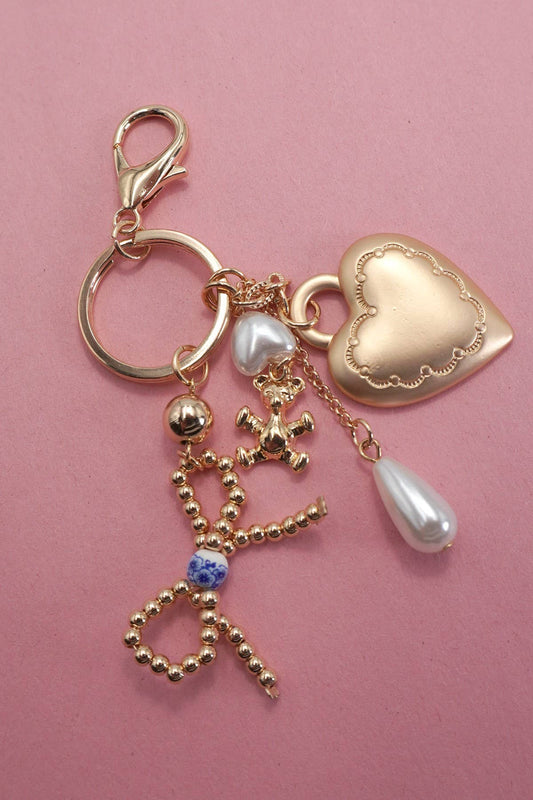 Heart Teddy Pearl Bag Charm