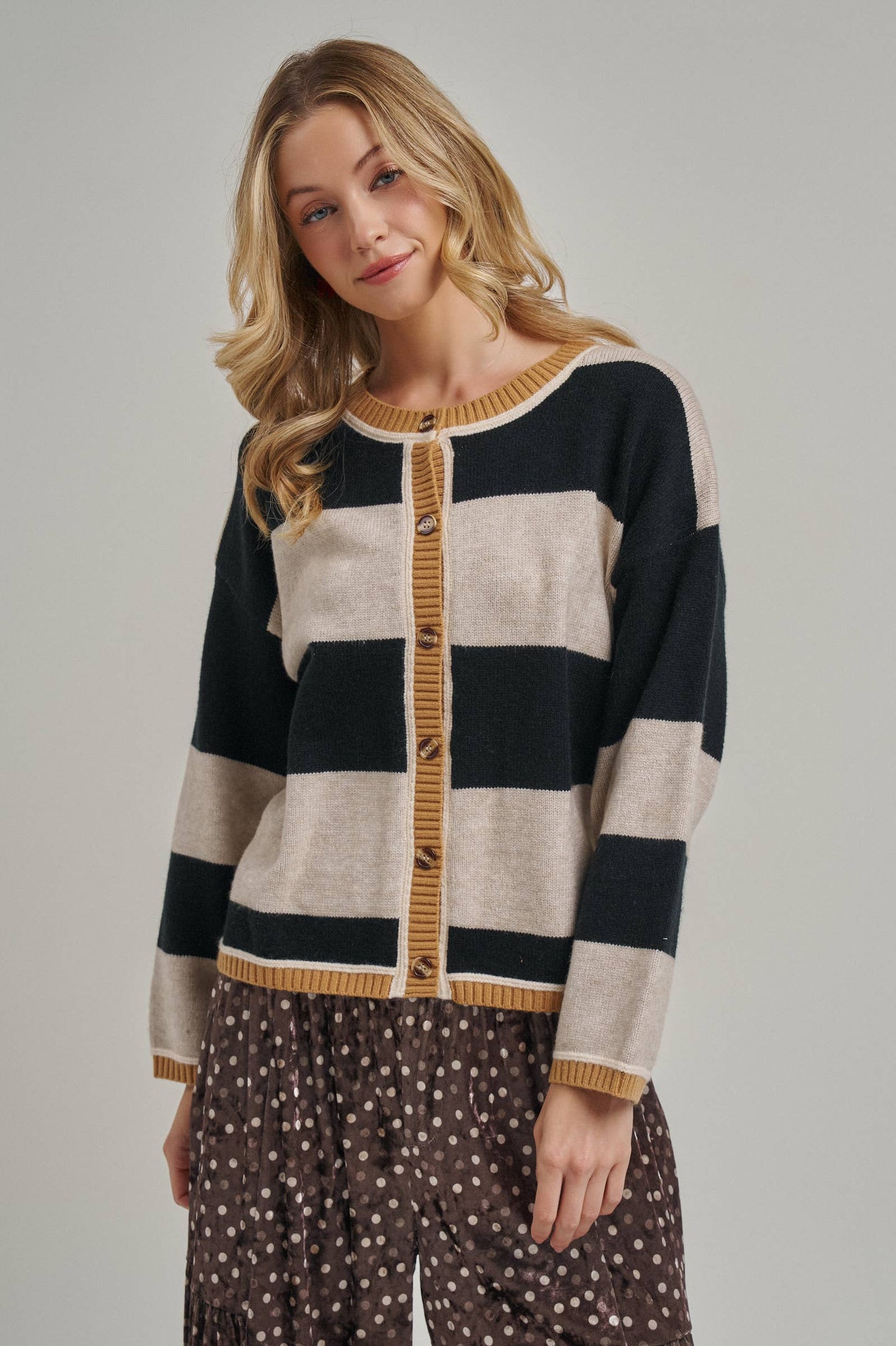 Everyday Cozy Fall Cardigan - Wide Stripe